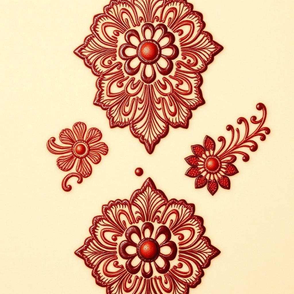 Intricate henna mehendi patterns on cream parchment